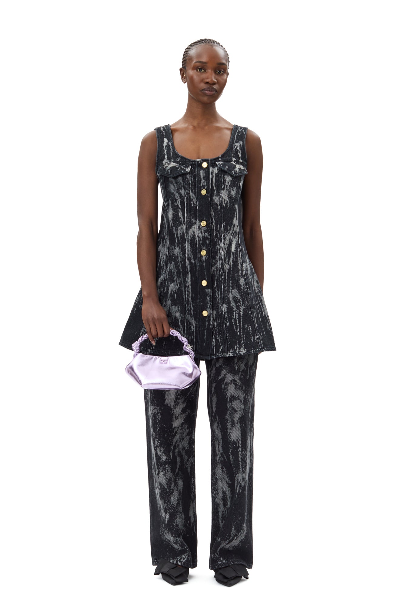 Heavy Denim Mini Dress | Washed Black/Black