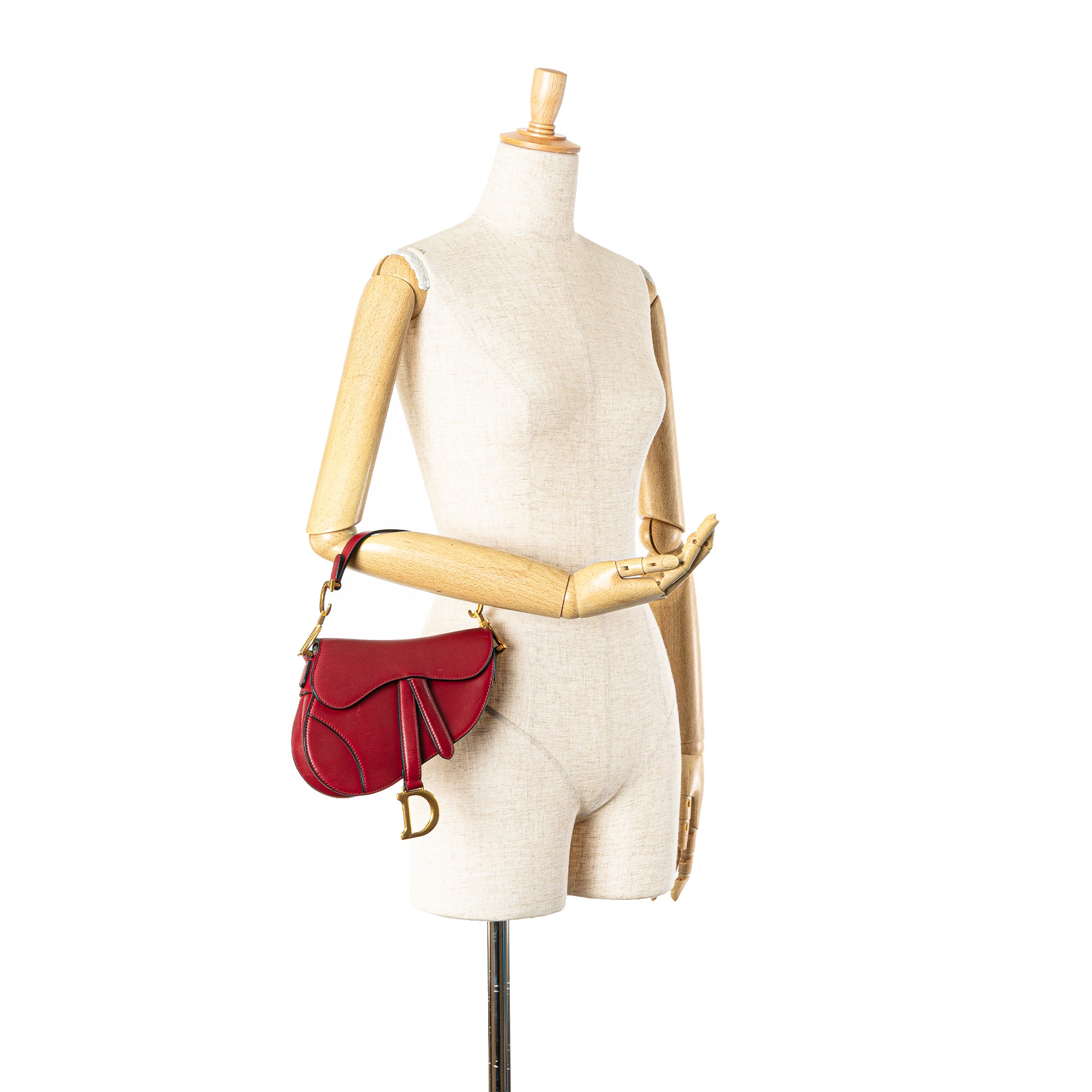 Dior | Pre-Owned Mini Grained Calfskin Saddle Bag | Red/Bordeau