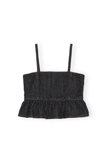 Fluffy Denim Strap Top | Black