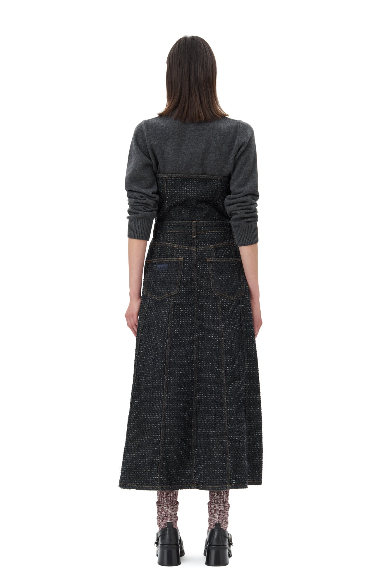 Fluffy Denim Long Corsage Dress | Black