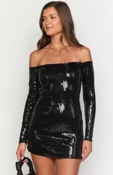 Jazmin Sequin Long Sleeve Mini Dress | Black
