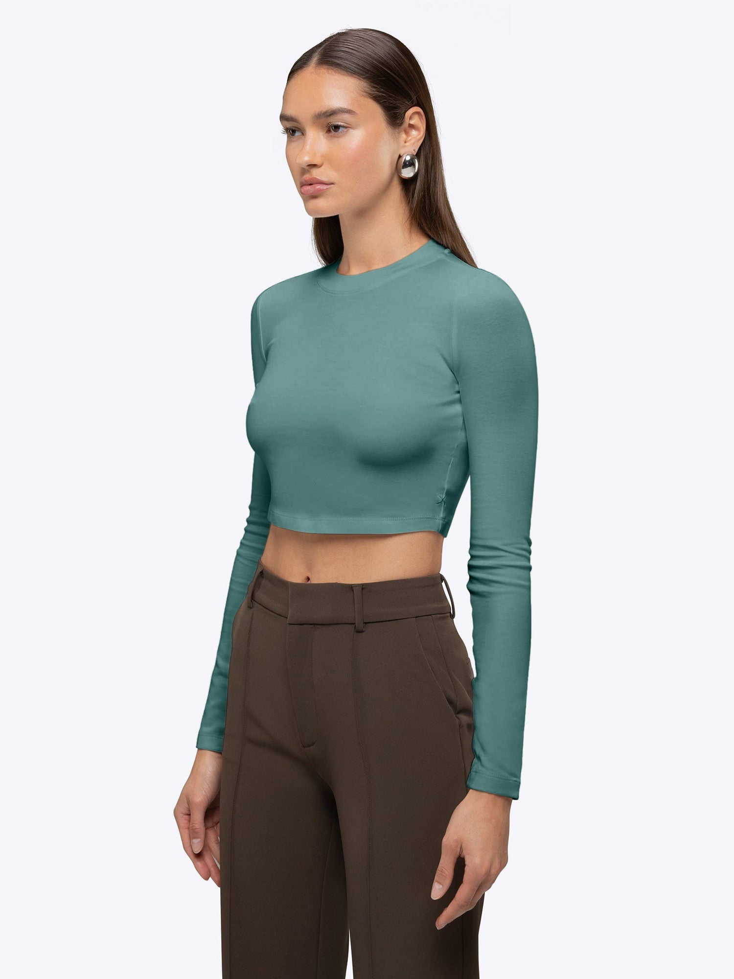 Womens | Long Sleeve Slim-Fit Tomboy-Cotton Cropped Tee | Juniper