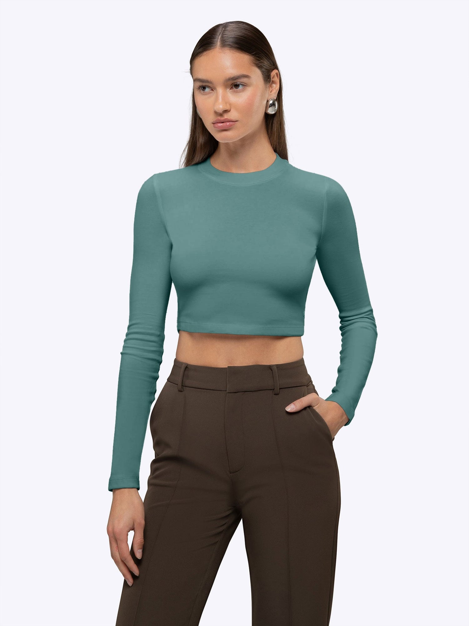 Womens | Long Sleeve Slim-Fit Tomboy-Cotton Cropped Tee | Juniper