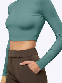 Womens | Long Sleeve Slim-Fit Tomboy-Cotton Cropped Tee | Juniper