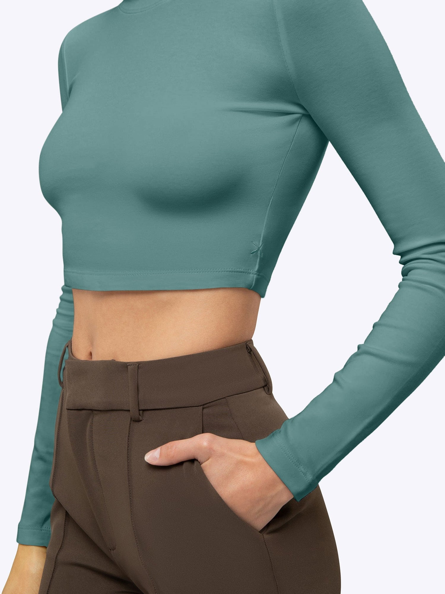 Womens | Long Sleeve Slim-Fit Tomboy-Cotton Cropped Tee | Juniper