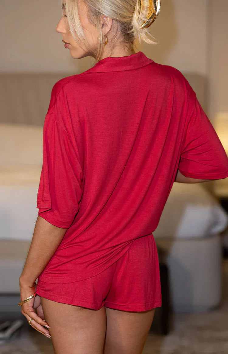 Jamey Mini Pajama Shorts | Burgundy