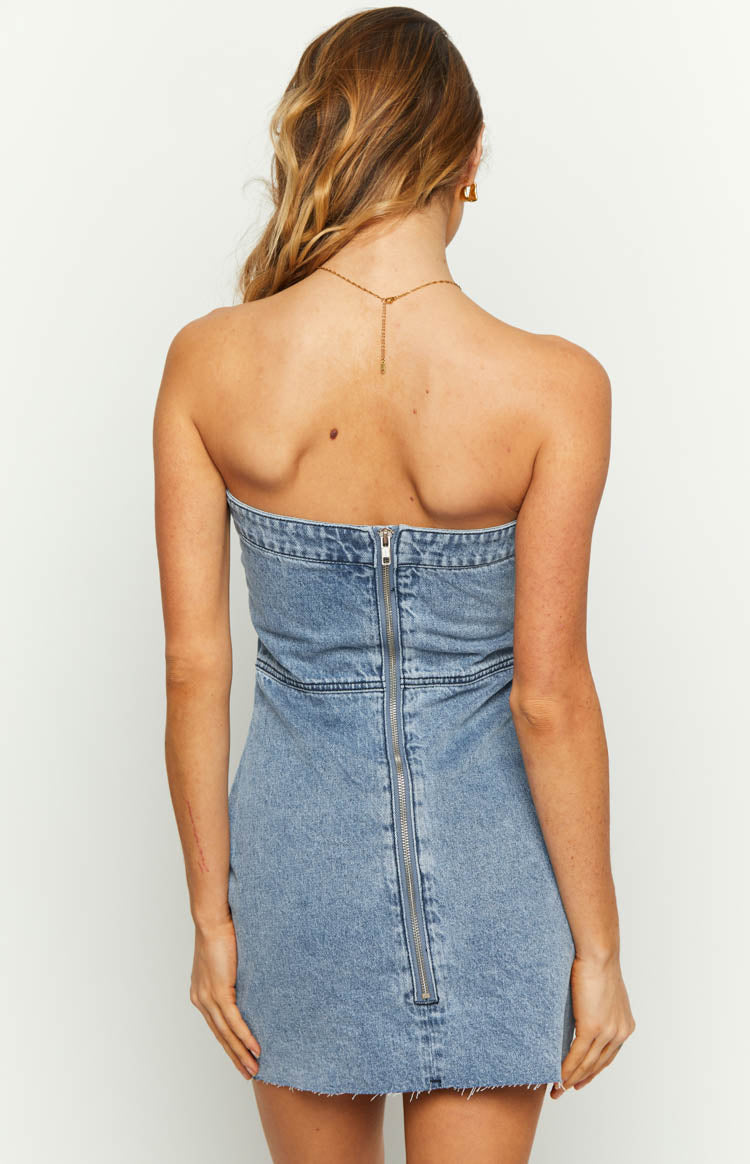 Jasmine Denim Wrap Front Mini Dress | Mid Wash