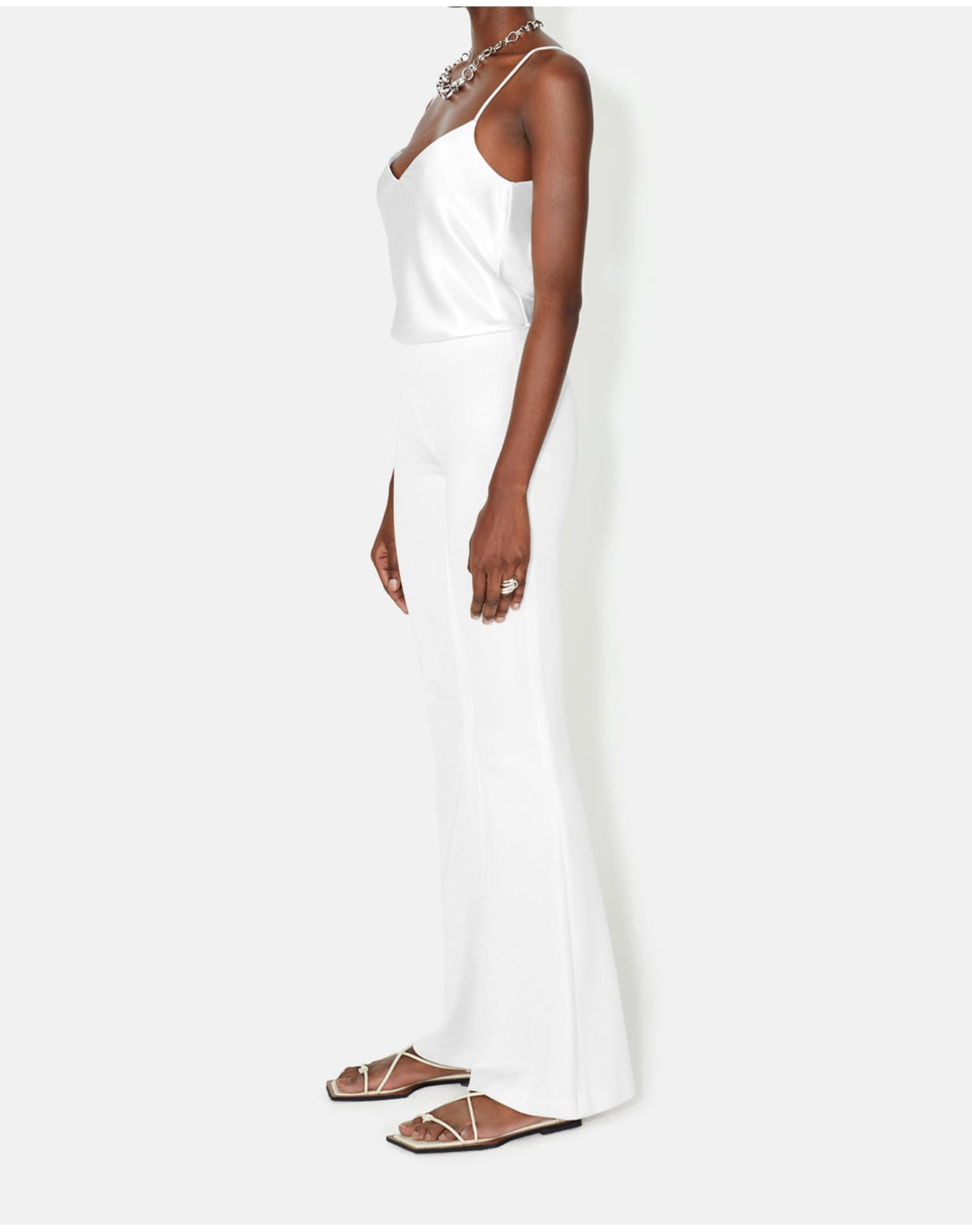 Jersey Flared Trousers | White