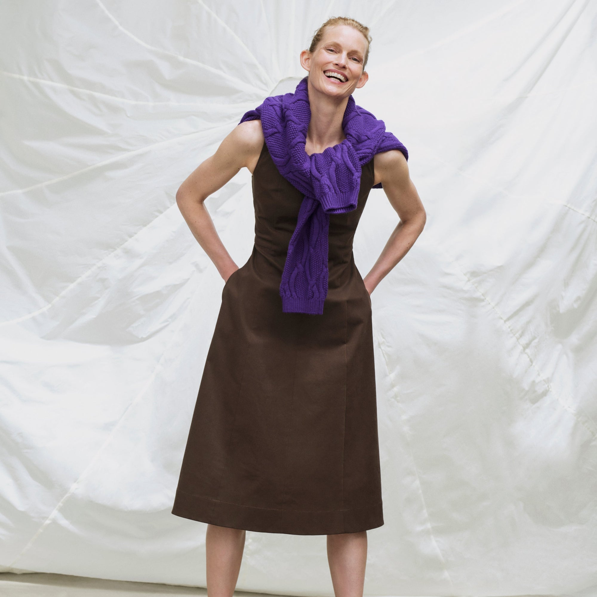 Front image of a woman wearing the Jess Dress in Date