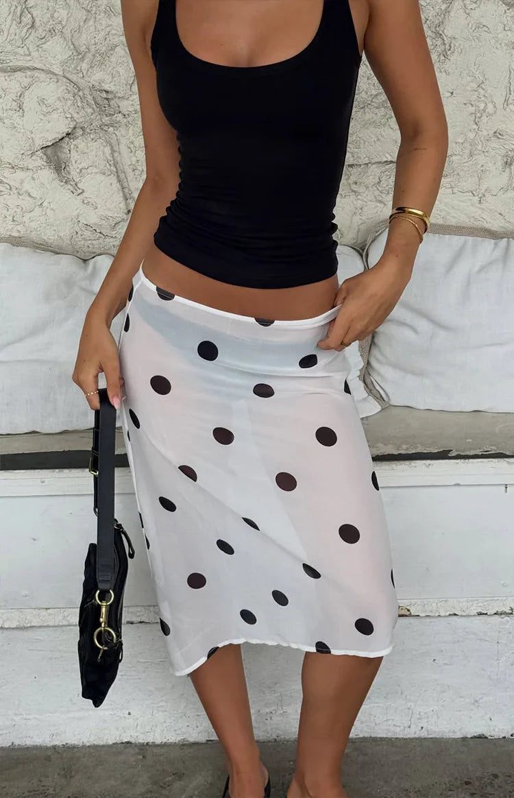 Jordan Sheer Midi Skirt | White Polka Dot