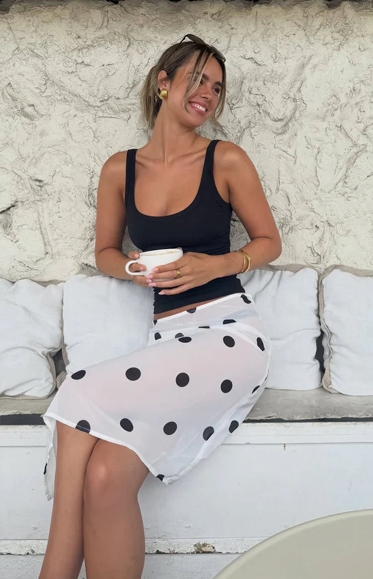 Jordan Sheer Midi Skirt | White Polka Dot