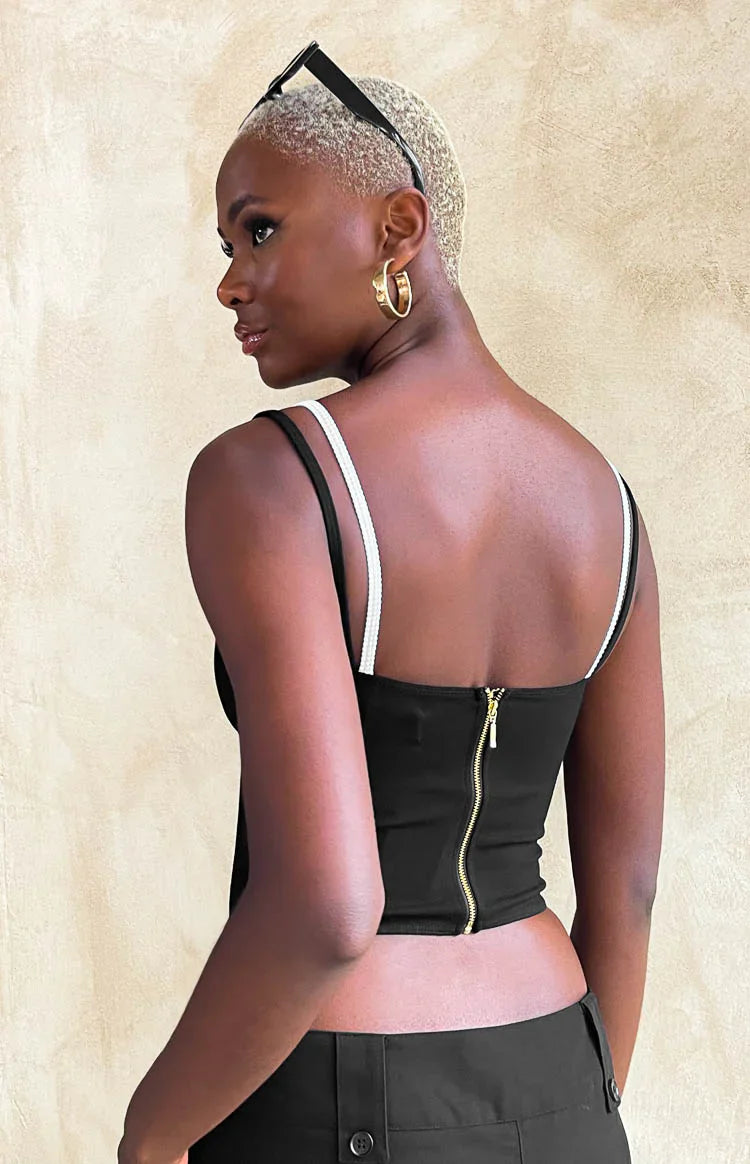 Junice Double Layered Crop Top | Black