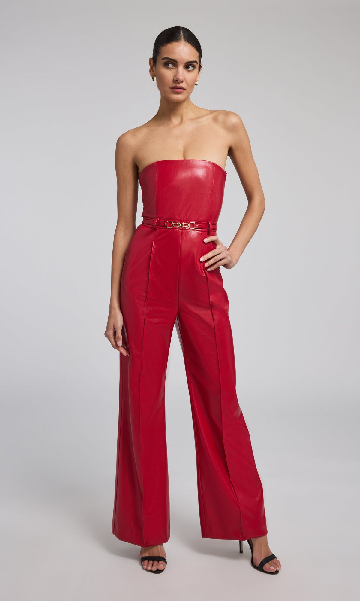 Cristelle Vegan Leather Jumpsuit | Ruby