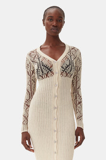 Thin Cotton Lace Button Down Maxi Dress | Egret