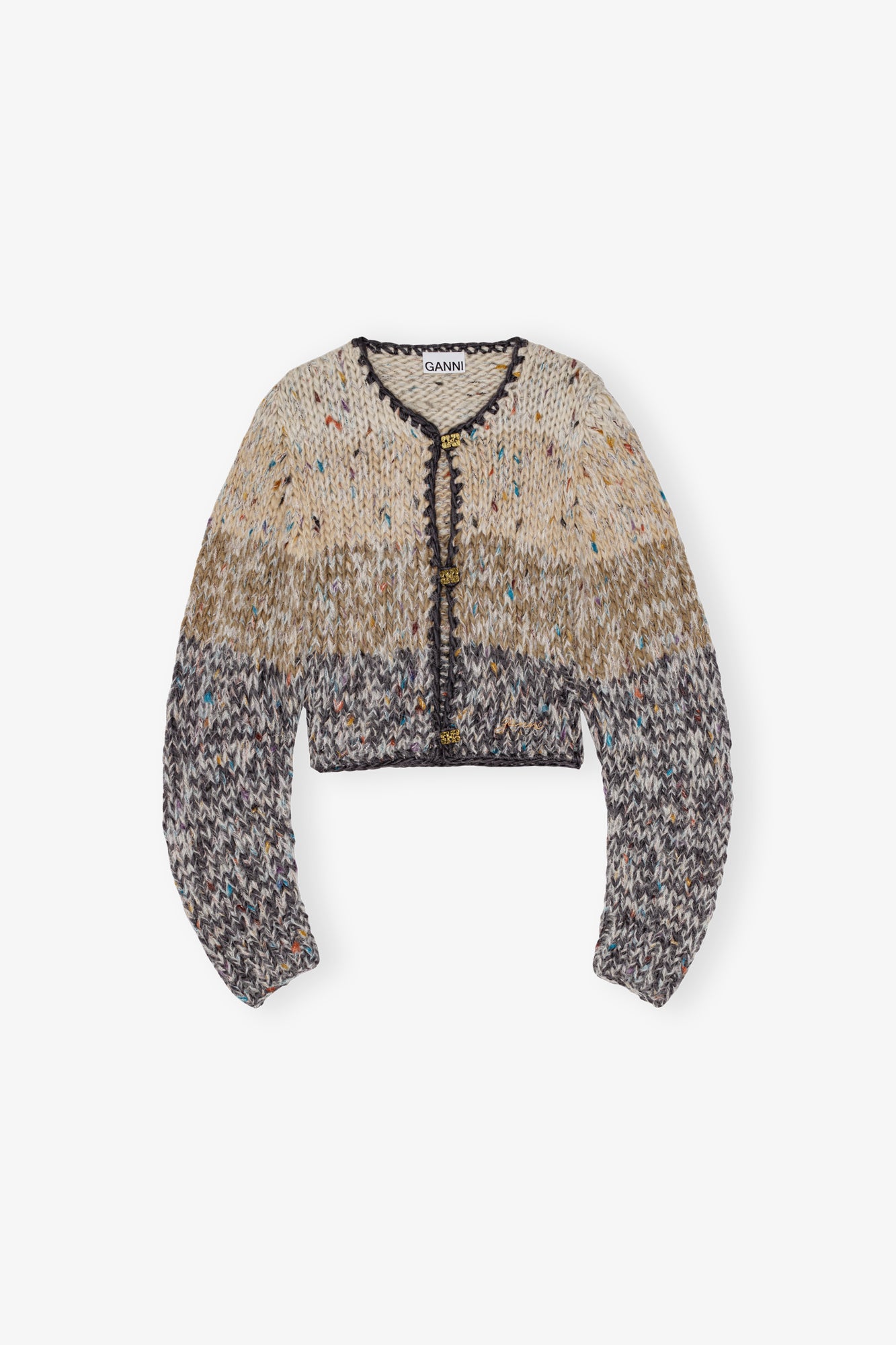 Striped Chunky Marled Handknit Crop Cardigan | Paloma Melange