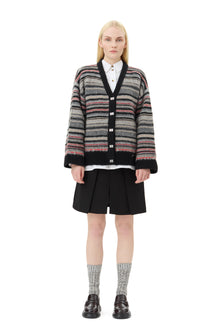 Soft Wool Stripe Boxy Cardigan | Phantom
