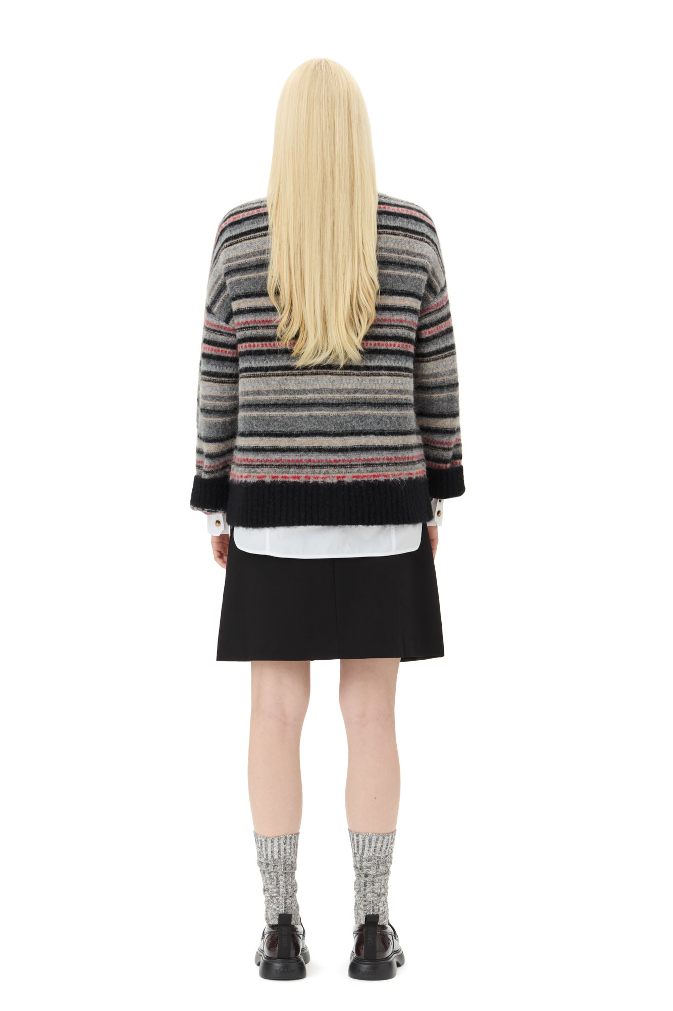 Soft Wool Stripe Boxy Cardigan | Phantom
