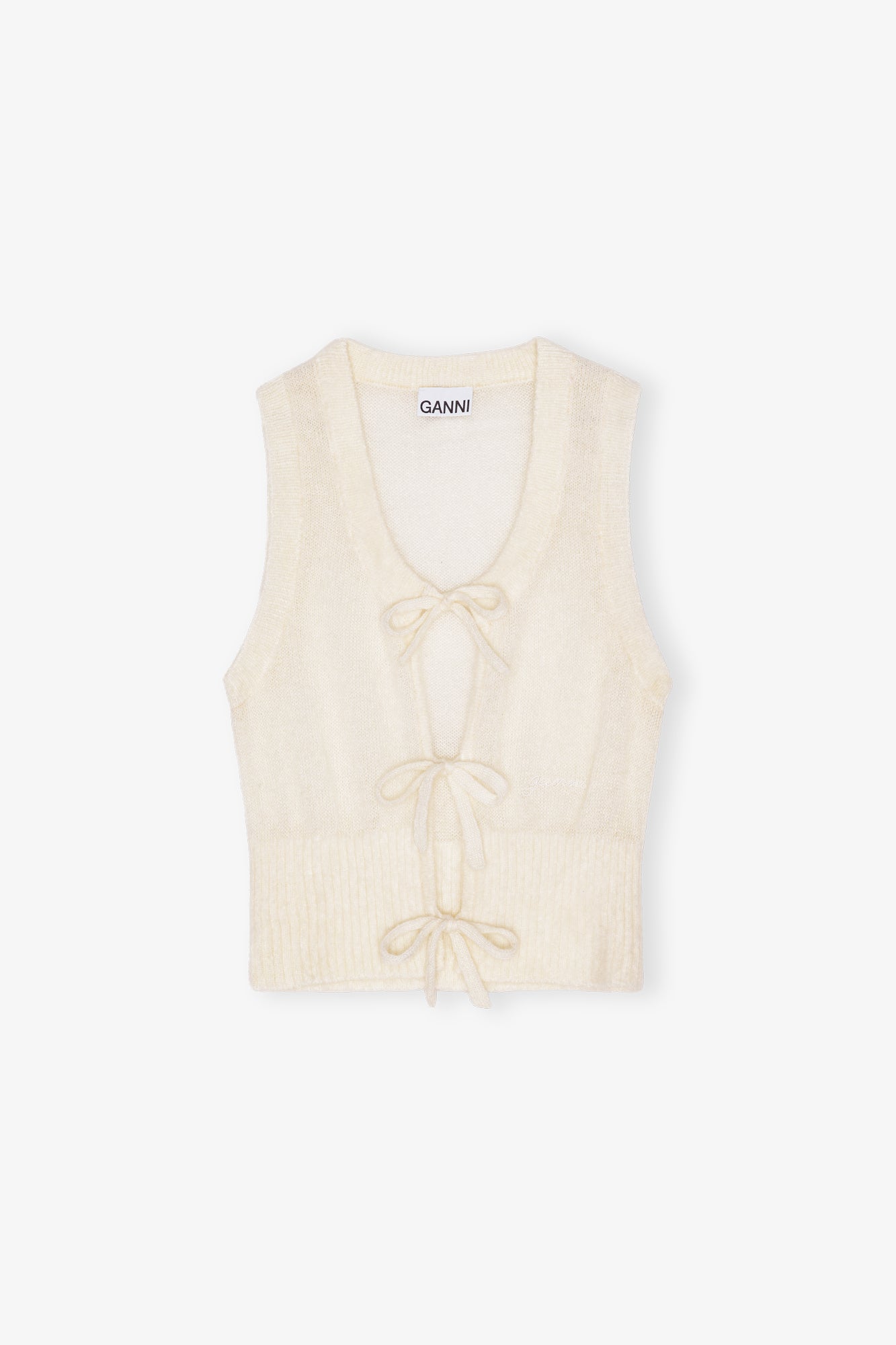 Light Mohair Tie String Vest | Egret