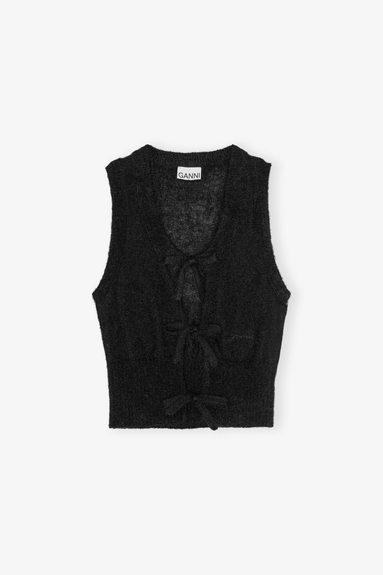 Light Mohair Tie String Vest | Black