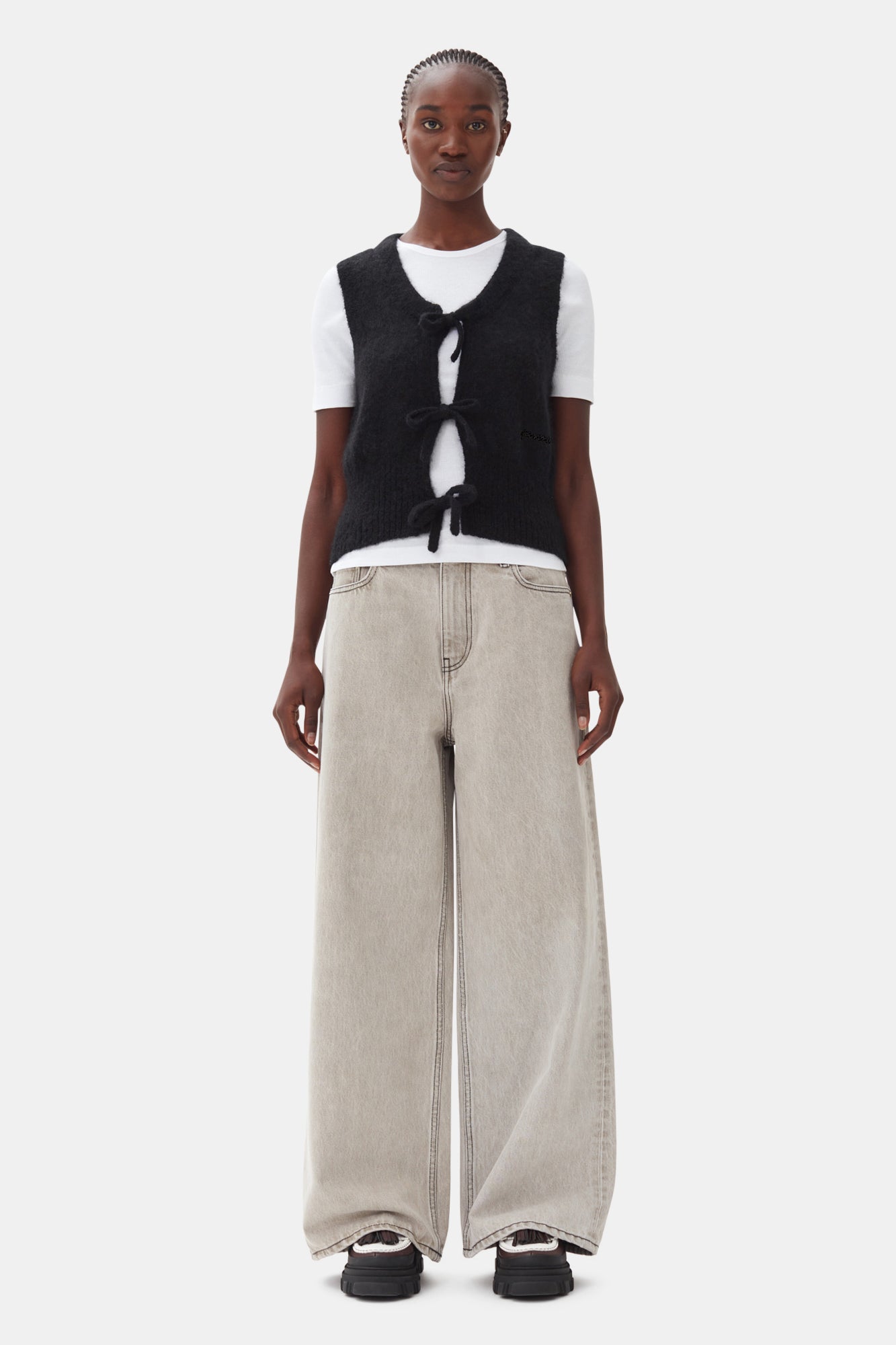 Light Mohair Tie String Vest | Black