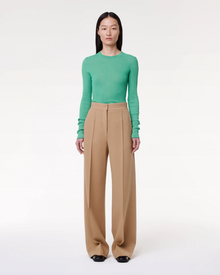 Another Tomorrow Fitted Long Sleeve Knit in Kelly Green – Viscose Women's Knitwear