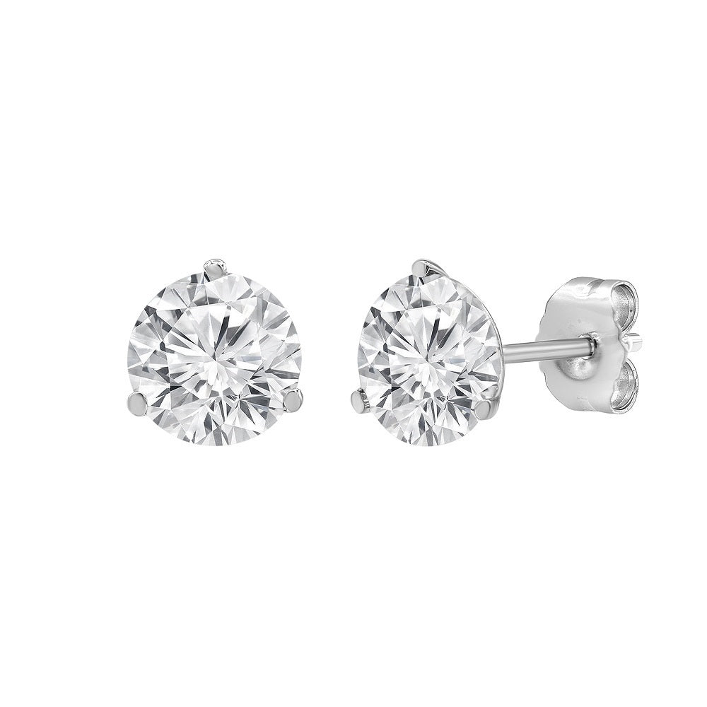 Womens | Martini Stud Earrings | 14K White Gold | 4 CTW Round Cut Lab Grown Diamond | F-VS