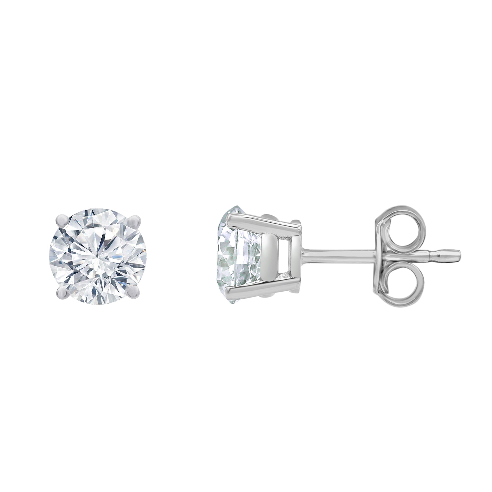Womens | Stud Earrings | 14K White Gold | 2 CTW Round Cut Lab Grown Diamond | F-VS