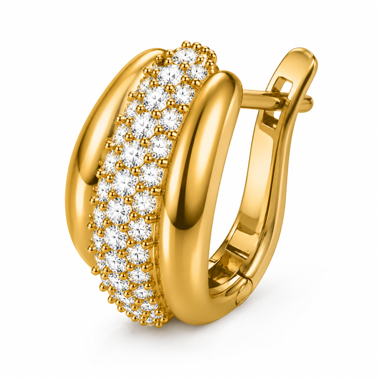 Womens | Hoop Earrings | 14K Gold Plated over Silver | 2 CTW Round Cut Lab Grown Diamond | F-VS
