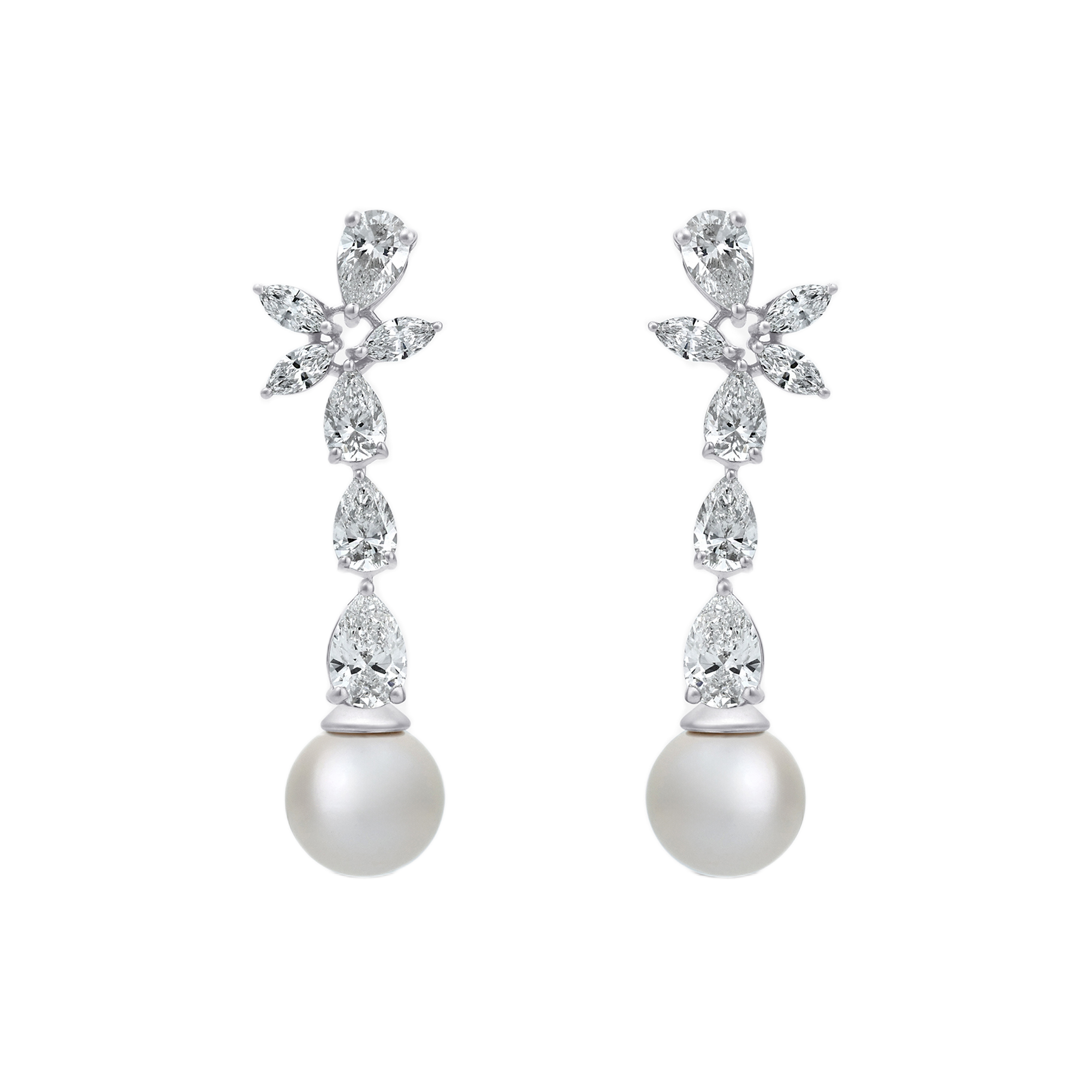 Womens | Dangle Drop Earrings | 14K White Gold | 4 CTW Pear Cut Lab Grown Diamond | F-VS