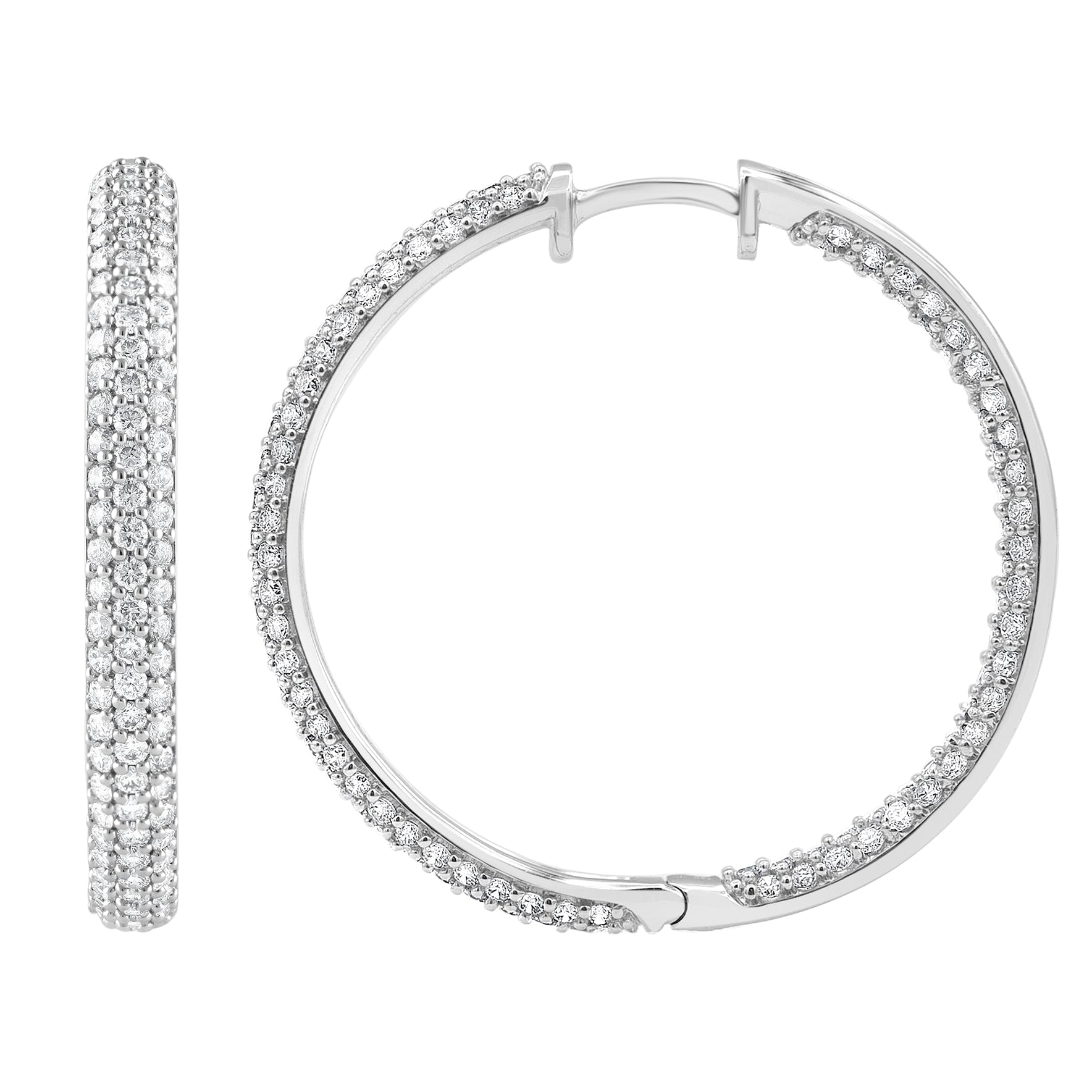 Womens | Inside Out Hoop Earrings | 14K White Gold | 3 CTW Round Cut Lab Grown Diamond | I-J-I1