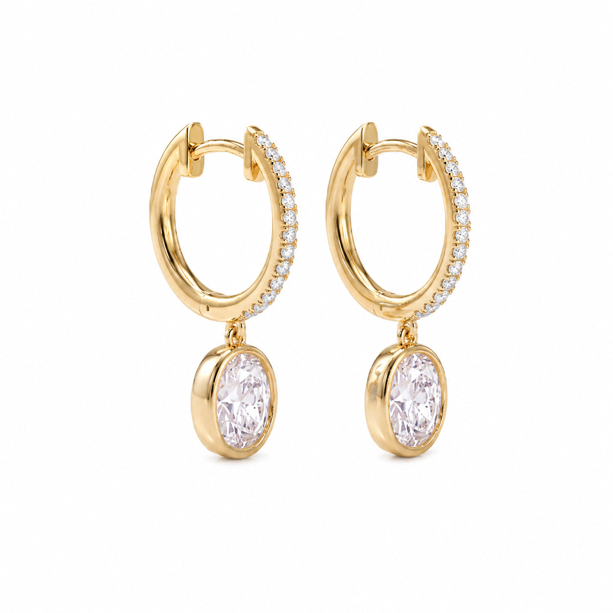 Womens | Dangle Drop Earrings | 14K Yellow Gold | 1.75 CTW Oval Cut Lab Grown Diamond | F-VS