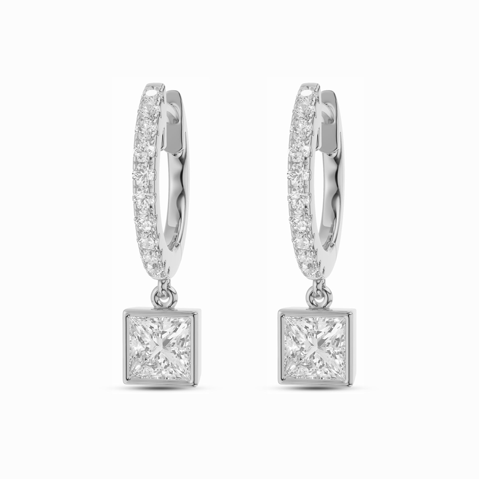 Womens | Dangle Drop Earrings | 14K White Gold | 1 CTW Princess Cut Lab Grown Diamond | F-VS