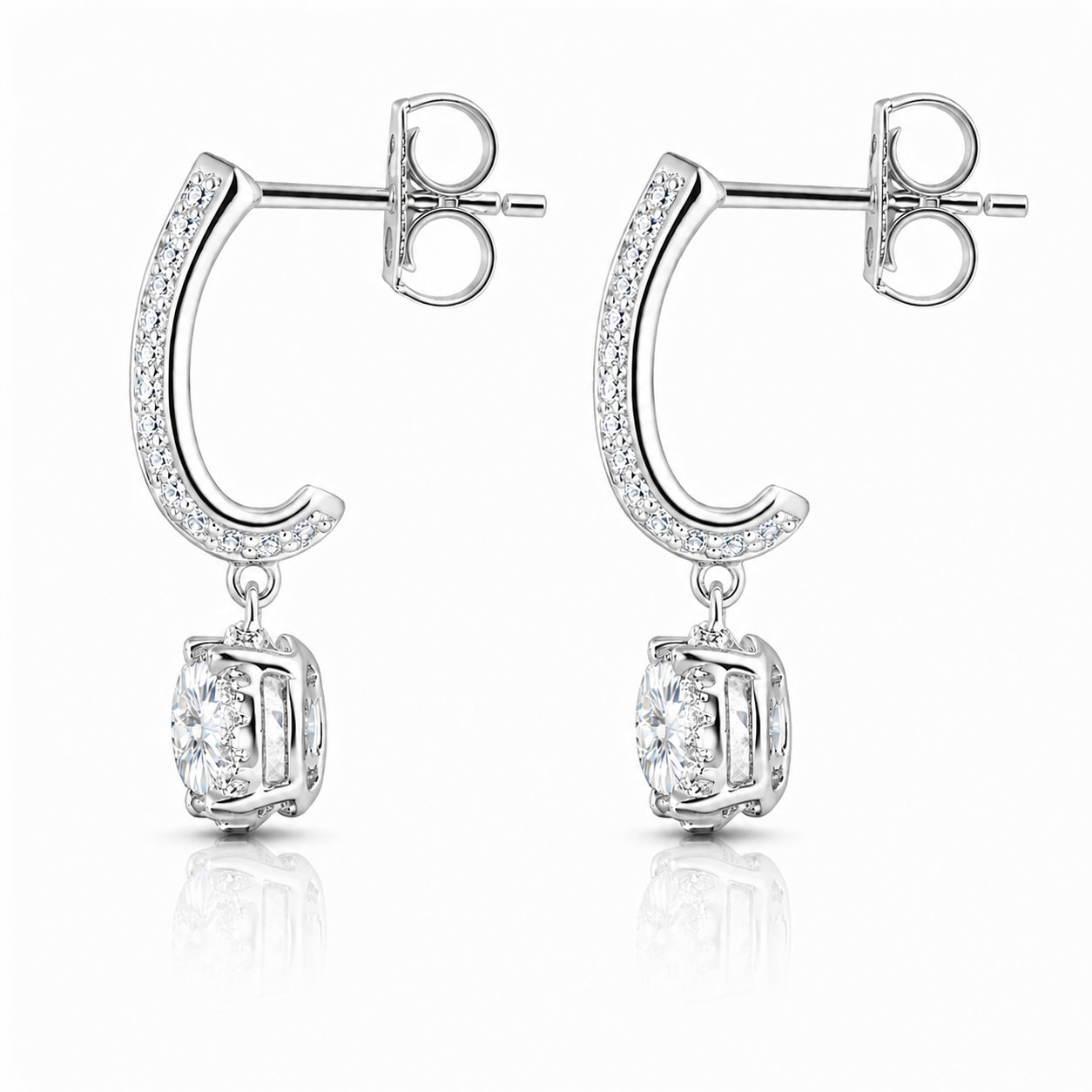 Womens | Half Hoop Earrings | 14K White Gold | 1.50 CTW Round Cut Lab Grown Diamond | F-VS
