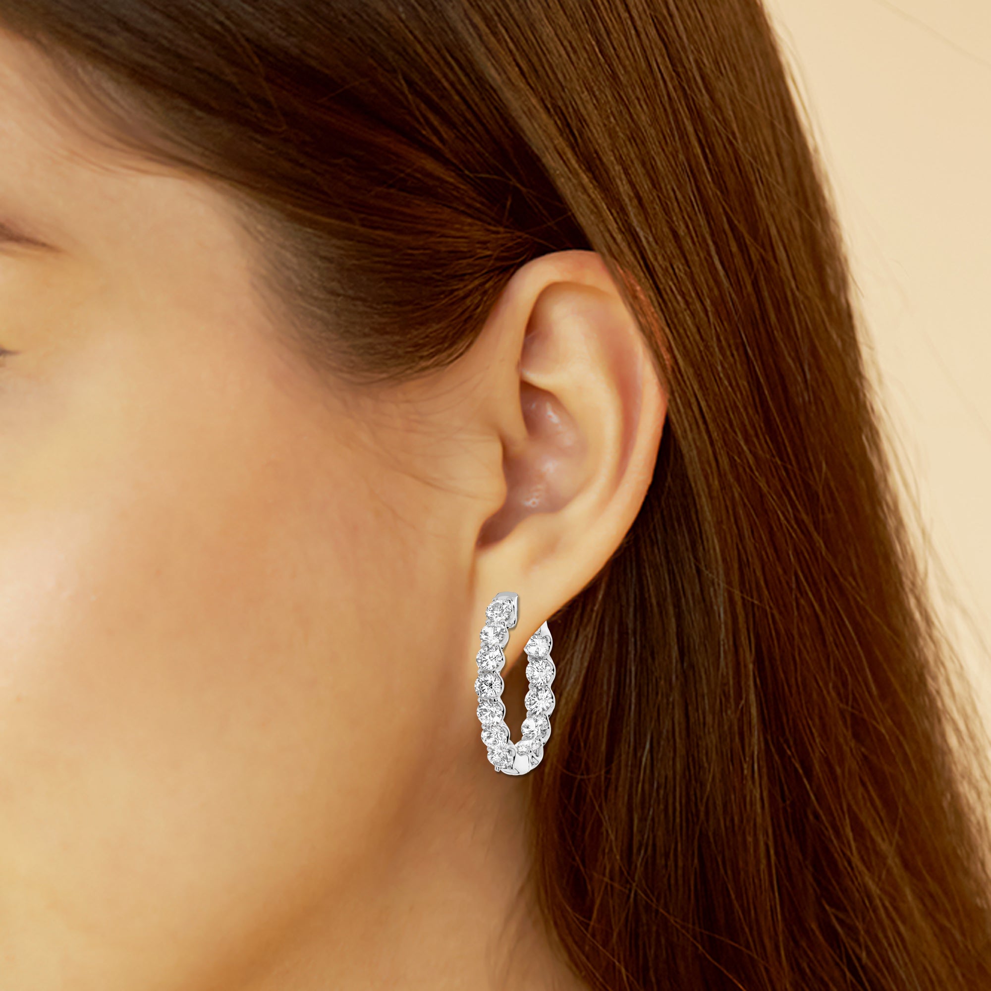 Womens | Inside Out Hoop Earrings | 10K White Gold | 5 CTW Round Cut Lab Grown Diamond | G-SI