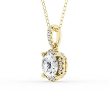 Womens | Halo Solitaire Pendant Necklace | 14K Yellow Gold | 1.33 CTW Round Cut Lab Grown Diamond | F-VS
