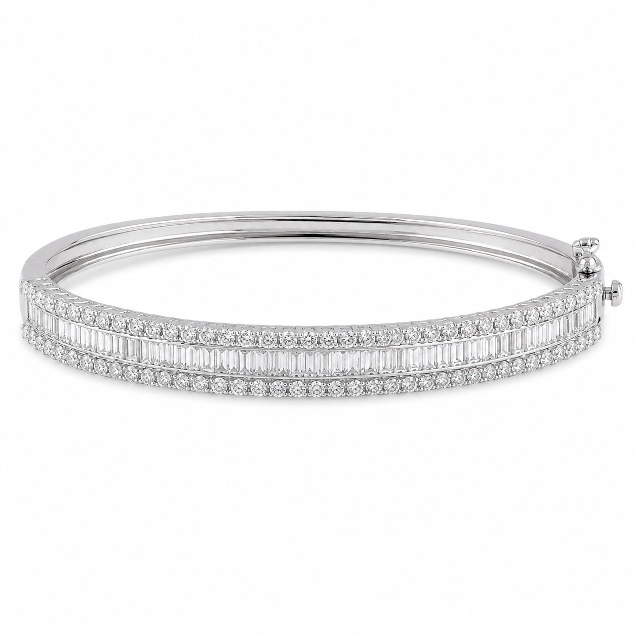 Womens | Bangle Bracelet | Sterling Silver | 4.50 CTW Baguette and Round Cut Lab Grown Diamond | G-SI