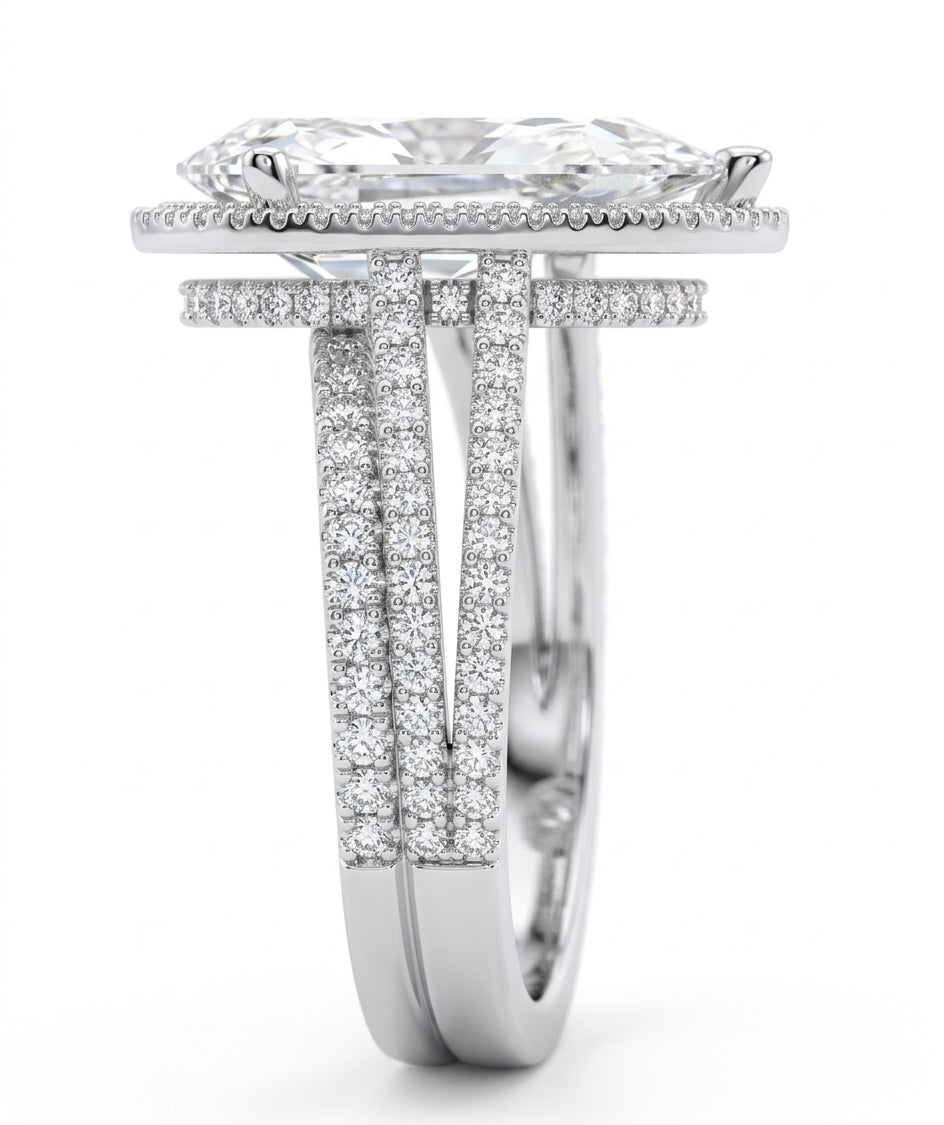 Womens | Bridal Set | 14K White Gold | 8.40 CTW Pear Cut Lab Grown Diamond | F-VS