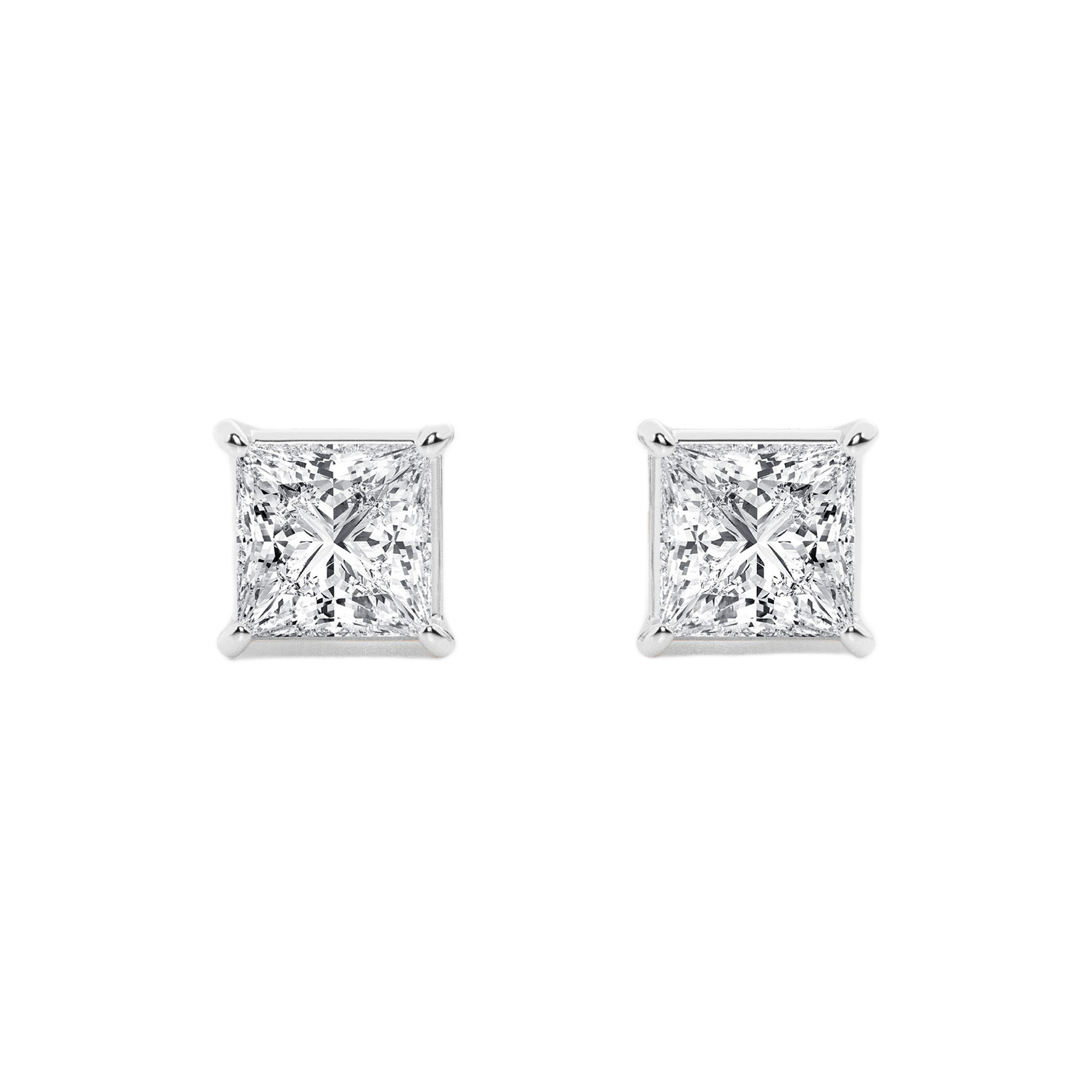 Womens | Stud Earrings | 14K White Gold | 2 CTW Princess Cut Lab Grown Diamond | G-VS