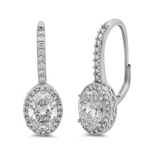 Womens | Halo Leverback Hoop Earrings | 14K White Gold | 2.40 CTW Oval Cut Lab Grown Diamond | F-VS