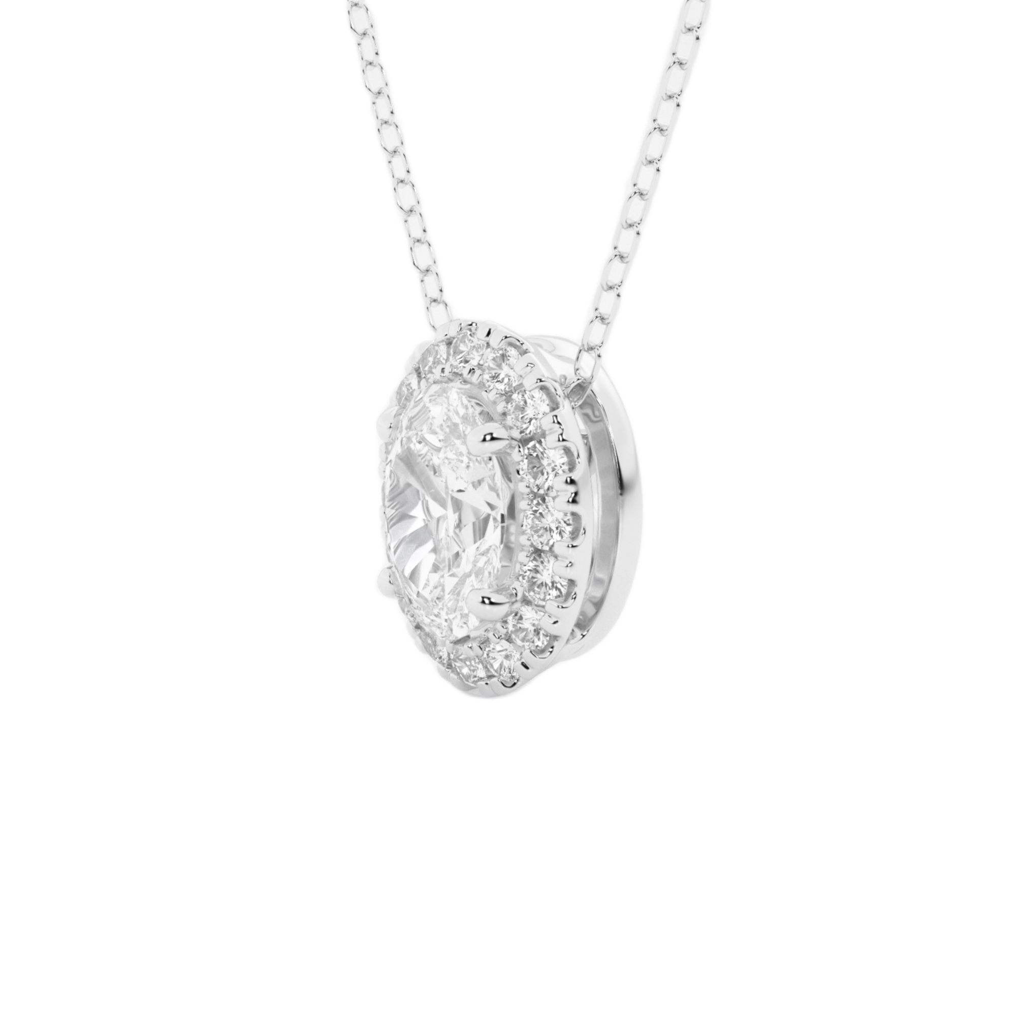 Womens | Halo Solitaire Pendant Necklace | 14K White Gold | 1.25 CTW Round Cut Lab Grown Diamond | G-SI
