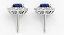 Womens | Halo Stud Earring | 14K White Gold | 2.75 CTW Cushion Cut Lab Grown Diamond | Blue-VS1