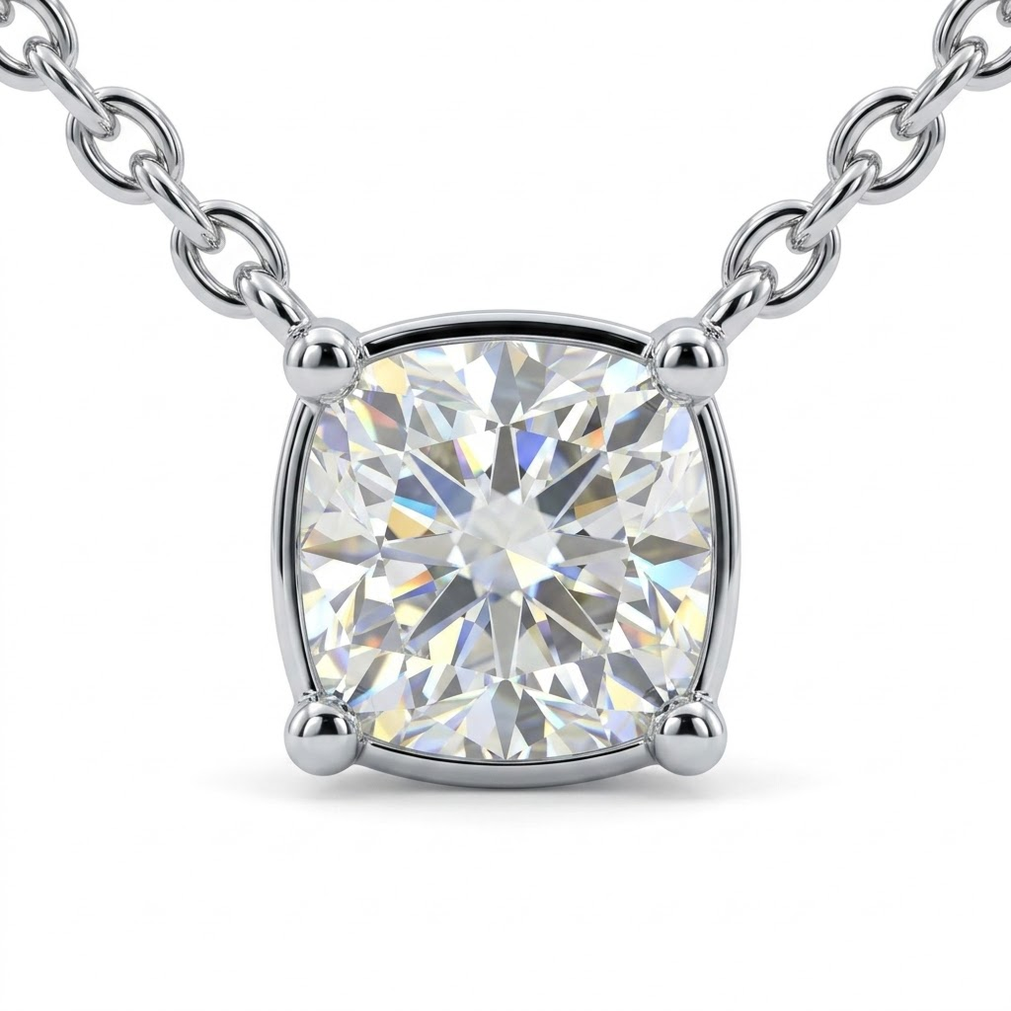 Womens | Solitaire Pendant Necklace | 14K White Gold | 0.5 CTW Cushion Cut Lab Grown Diamond | F-VS