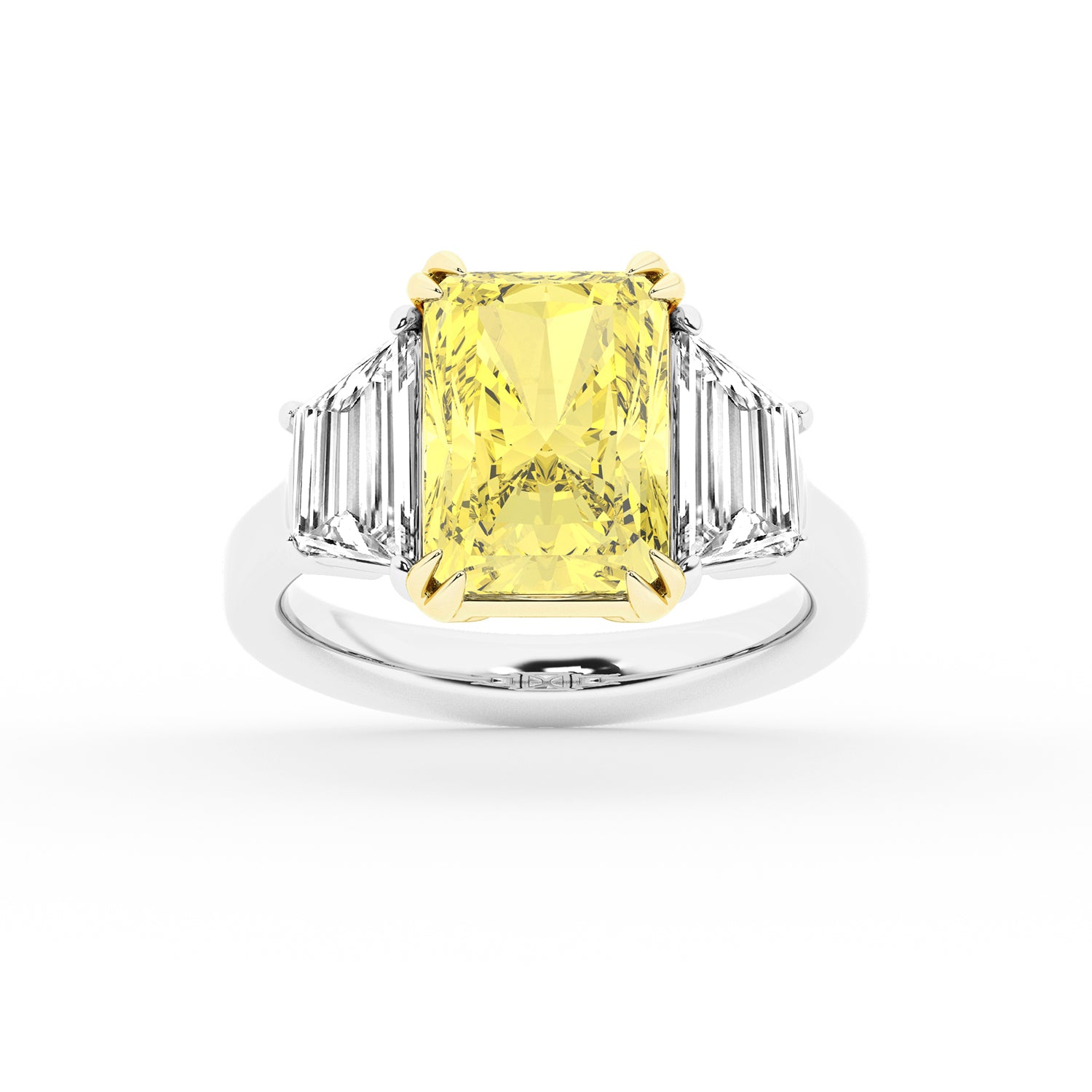 Womens | 3 Stone Engagement Ring | 14K Two Tone Gold | 6.75 CTW Radiant Cut Lab Grown Diamond | Yellow-VS1