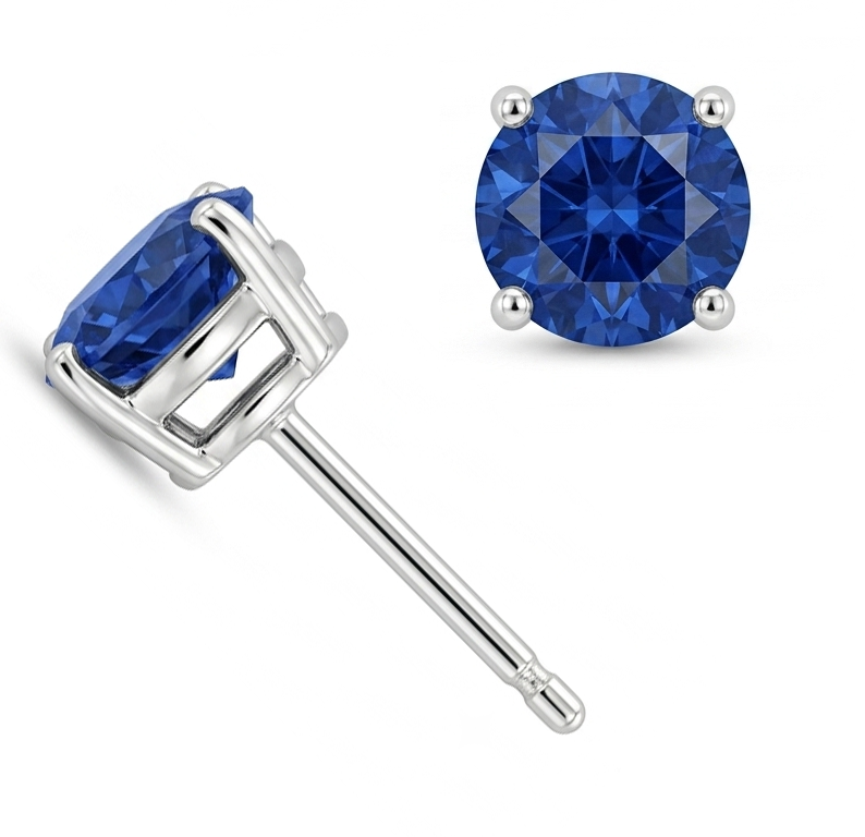 Womens | Stud Earring | 14K White Gold | 2 CTW Cushion Cut Lab Grown Diamond | Blue-VS1