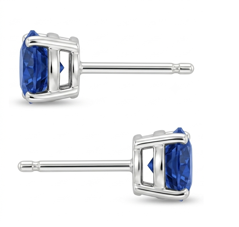 Womens | Stud Earring | 14K White Gold | 2 CTW Cushion Cut Lab Grown Diamond | Blue-VS1