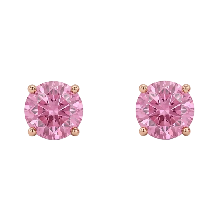 Womens | Stud Earring | 14K Rose Gold | 2 CTW Cushion Cut Lab Grown Diamond | Pink-VS1