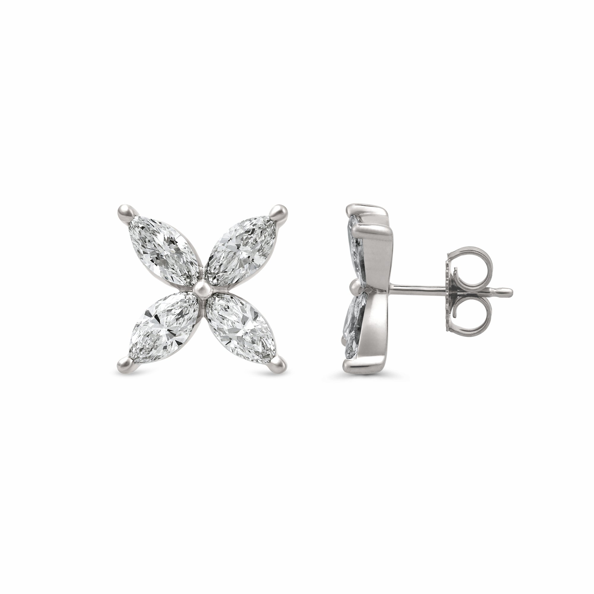Womens | Floral Stud Earrings | 14K White Gold | 2.50 CTW Marquise Cut Lab Grown Diamond | G-VS-SI1