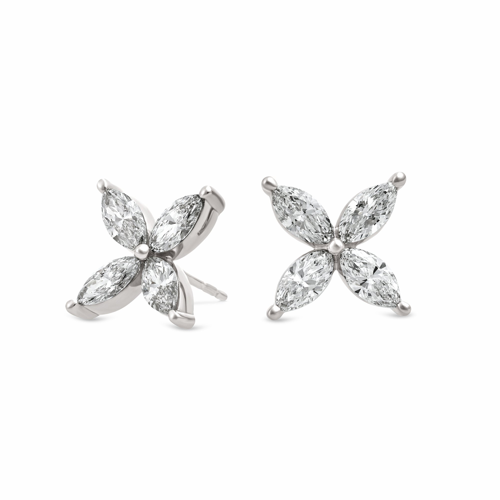 Womens | Floral Stud Earrings | 14K White Gold | 2.50 CTW Marquise Cut Lab Grown Diamond | G-VS-SI1