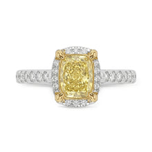 Womens | Side Stone Solitaire Engagement Ring | 14K Two Tone Gold | 2 CTW Long Cushion Cut Lab Grown Diamond | Yellow-VS1