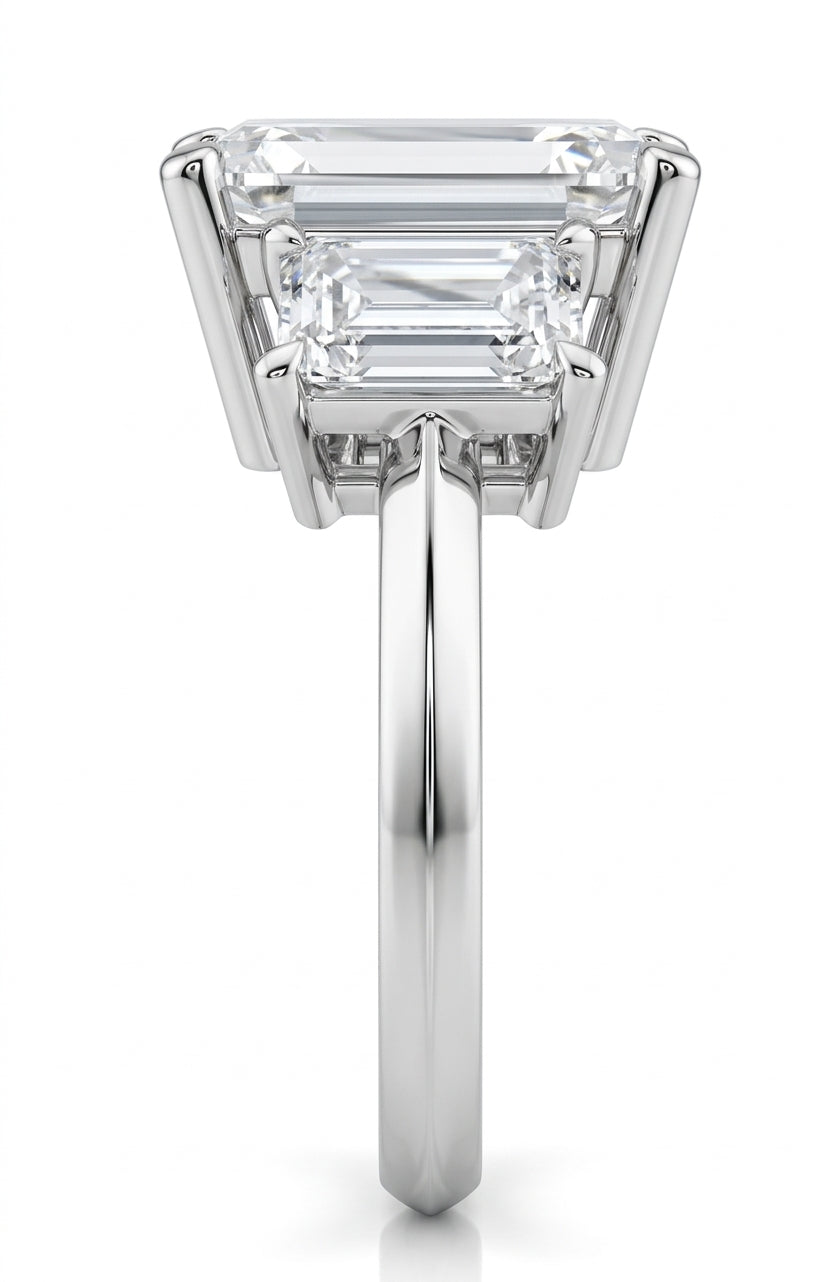 Womens | 3 Stone Engagement Ring | 14K White Gold | 7 CTW Emerald Cut Lab Grown Diamond | F-VS